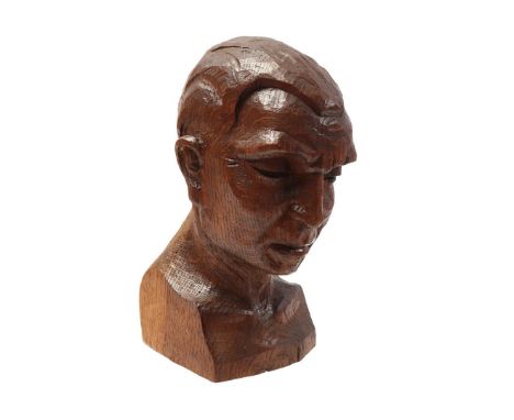 Monogram HR, wooden bust of a man, 20 cm high