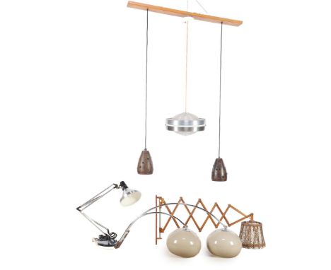 Lot of mid century lamps b.u. teak scissor lamp, Dijkstra wall lamp, aluminum hanging lamp, architect lamp and hanging lamp w