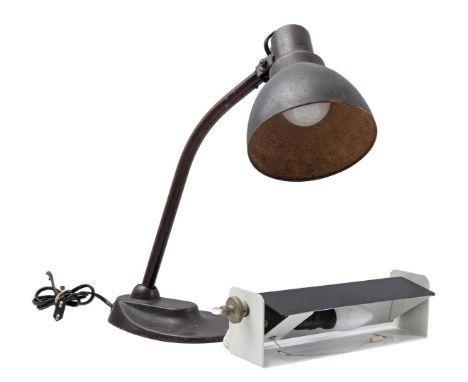 Metal bed wall lamp, 1960s, 8 cm deep, 30 cm wide and metal desk lamp, ca. 1950, 39 cm high