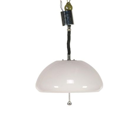 White 3-light plastic pendant hanging lamp with chromed frame, 1970s, shade 44 cm diameter