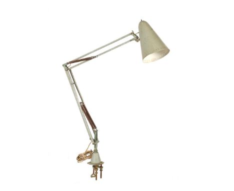 Gray metal desk lamp with table clamp, manufactured by Herbert Terry &amp; Sons for Hala, England/Netherlands mid 20th centur