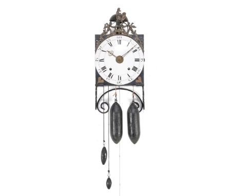 Comtoise rooster clock with enamel dial and folding pendulum