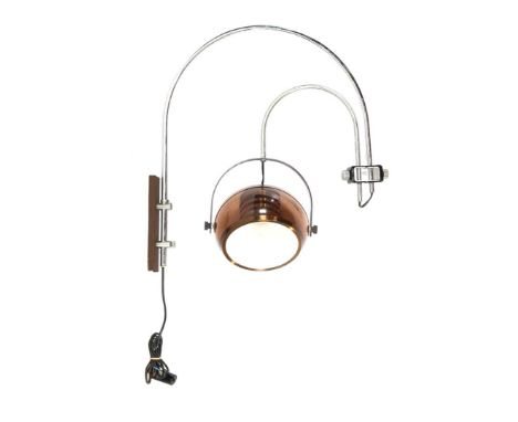 Metal wall lamp with brown plastic ball, 1960s, 67 cm high, approx. 63 cm deep