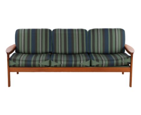 Arne Wahl Iverson (1927-2016)Teak veneer sofa with green/blue striped upholstery, design Arne Wahl Iverson for Komfort, Denma