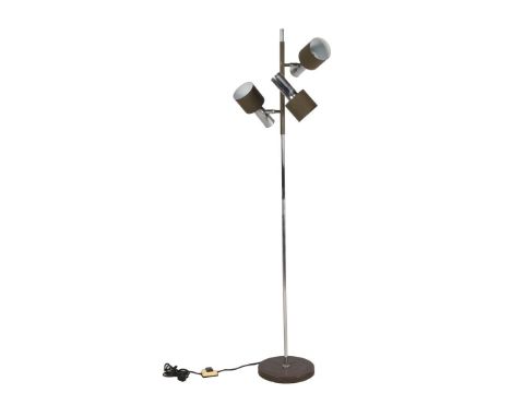 1970s Koch &amp; Lowy of Jo Hammerborg 3-light floor lamp with brown accents, 158 cm high