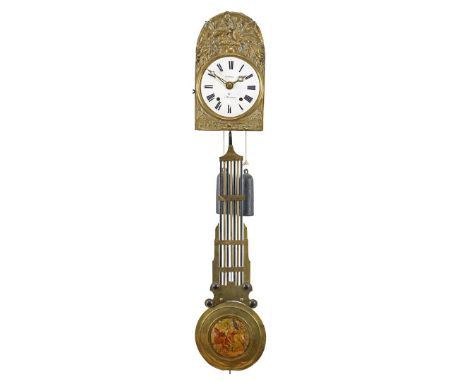 Comtoise clock with enamel dial and harp pendulum