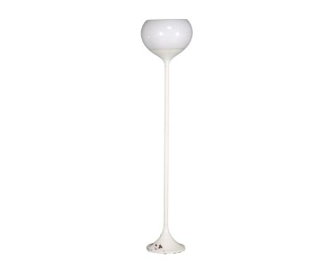 White metal floor lamp with plastic shade, ca. 1970, 164 cm high (wear marks on base)