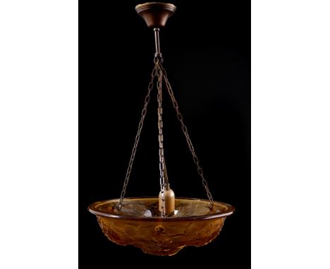 Pasta glass hanging lamp with floral decor, ca. 1900, 65 cm high, 35 cm diameter