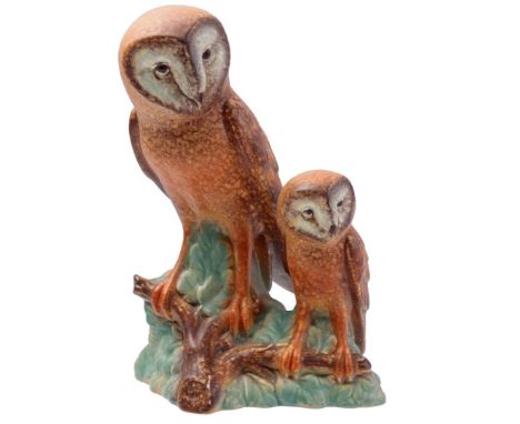 Earthenware sculpture group of 2 owls, marked Goebel, 36 cm high