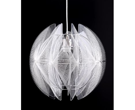 Paul Secon (0-)Plexi glass hanging lamp with tensioned nylon threads, design Paul Secon for Sompex, Germany ca 1965, 25 cm di