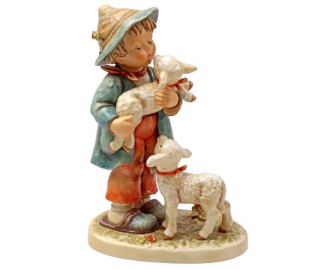 Goebel Hummel porcelain sculpture of boy with 2 lambs, titled 'Bub mit Schäflein 1934', edition 577/1250, in original box, 34