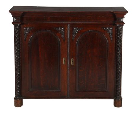 Oak 2-door gate cabinet with teak top, 104 cm high, 121 cm wide, 43 cm deep