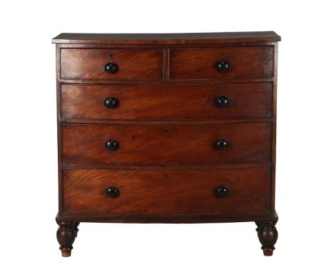 Mahogany veneer commode with 3 wide and 2 narrow drawers, England ca. 1880, 109 cm high, 110 cm wide, 51 cm deep