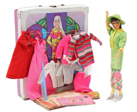 Barbie doll Mattel, with clothes, in original Barbie suitcase