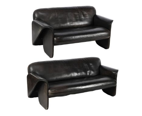 3+2 seater black leather deSede sofa, Switzerland 1980s, 140 cm and 173 cm wide