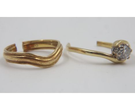 18ct gold diamond-set solitaire ring (stone 0.33ct) and a band ring, both cut, combined 6.1g. UK P&amp;P Group 0 (£6+VAT for 