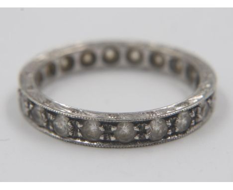 9ct white gold full eternity ring set with white topaz, size N, 2.2g. UK P&amp;P Group 0 (£6+VAT for the first lot and £1+VAT
