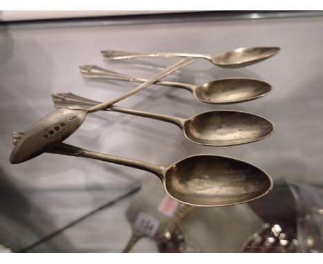 Five sterling silver teaspoons, combined 79g. UK P&amp;P Group 1 (£16+VAT for the first lot and £2+VAT for subsequent lots)
