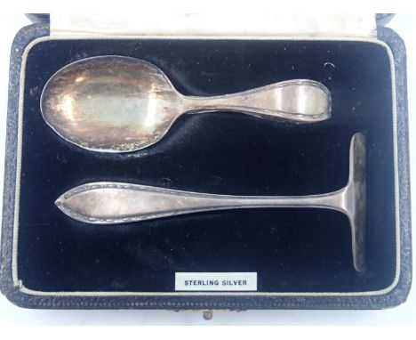Boxed hallmarked silver Christening set, Birmingham assay, 36g. UK P&amp;P Group 1 (£16+VAT for the first lot and £2+VAT for 