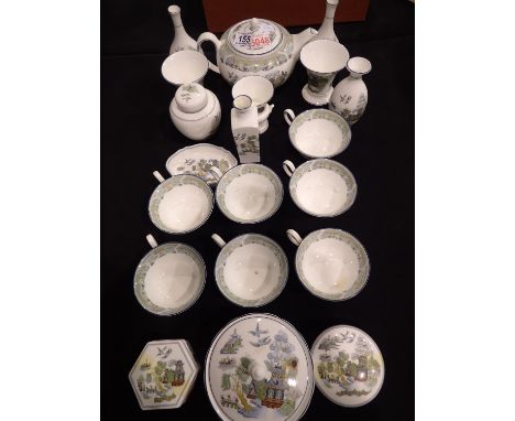 Wedgwood Chinese Legend pattern items, including a teapot and lidded boxes, 20 pieces. Not available for in-house P&amp;P