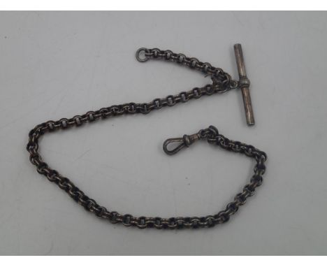 Silver watch chain with T bar and crocodile clip, L: 30 cm, 19g. UK P&amp;P Group 1 (£16+VAT for the first lot and £2+VAT for