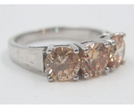 Silver ladies dress ring set with three stones. UK P&amp;P Group 0 (£6+VAT for the first lot and £1+VAT for subsequent lots) 