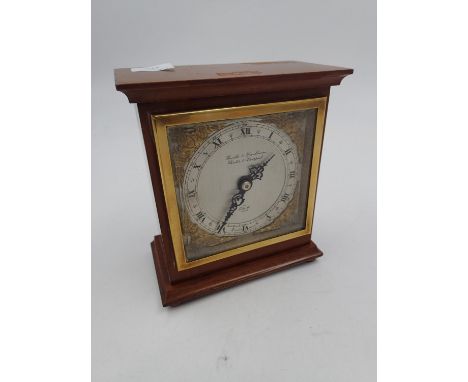 Mahogany cased Elliot mantel clock, retailed by Boodle &amp; Dunthorne, Roman numerals to the chapter ring with a silver colo
