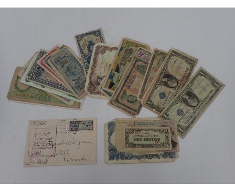 First day cover, First Flight July 10th 1928 Chicago-San Francisco, and twenty seven world bank notes, including two 1957 USA