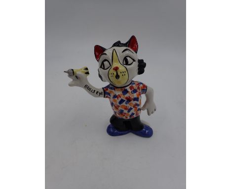 Lorna Bailey Darts Cat, no cracks or chips. H: 15.5cm. UK P&amp;P Group 1 (£16+VAT for the first lot and £2+VAT for subsequen