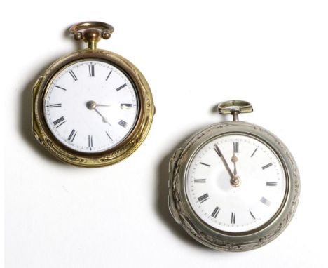 Two Repousse Pair Cased Verge Pocket Watches, signed Wm Byfield, London, circa 1780, gilt fusee movement signed and numbered 