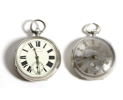 Two Silver Open Faced Pocket Watches, the first, lever movement signed Max Cohen, Manchester, dust cover, enamel dial with Ro