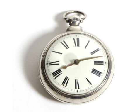 A Silver Pair Cased Verge Pocket Watch, signed Grayson, Henley, 1841, gilt fusee movement signed and numbered 12562, enamel d
