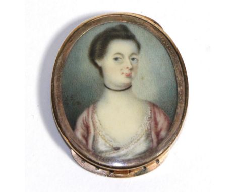 An 18th Century Bust Portrait Miniature of A Lady, in a gold frame as a bracelet centre, measures 4cm by 3.3cm, signed 'SS 7.