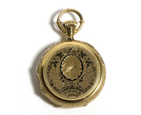 A Swiss Enamel Full Hunter Pocket Watch, N.Robert, Locle, circa 1880, lever movement signed, blued overcoil hairspring, ename