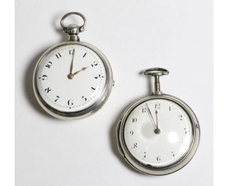 Two Silver Pair Cased Verge Pocket Watches, signed E.Barrett, Blandford, 1822, gilt fusee movement signed and numbered 3185, 