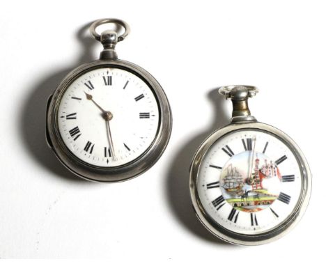Two Silver Pair Cased Verge Pocket Watches, signed Ann Hanson, 1810, gilt fusee movement signed and numbered 9641, later dial