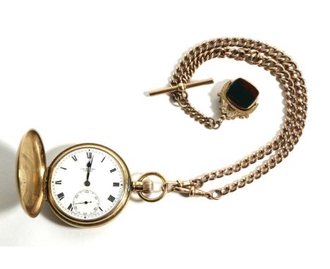 A 9ct Gold Full Hunter Pocket Watch, signed J.W.Benson, London, 1927, lever movement signed, enamel dial with Roman numerals,