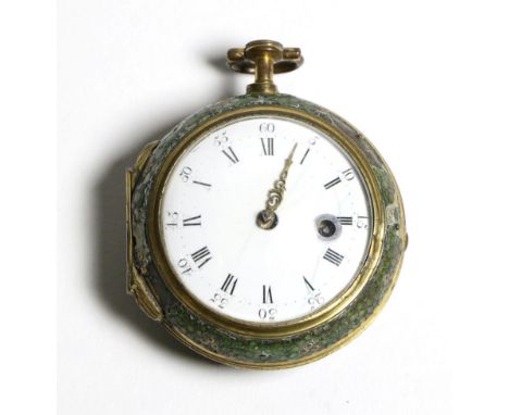 A Shagreen Verge Pocket Watch, gilt fusee movement signed Thos Smith, London and numbered 293, square baluster pillars, later