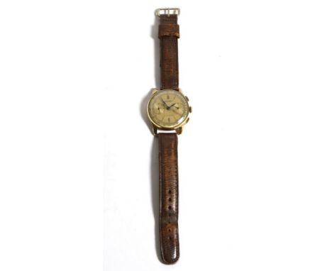 A Chronograph Wristwatch, signed Chronometre Rectory, Anti-Magnetique, circa 1950, lever movement, gold coloured dial with Ro