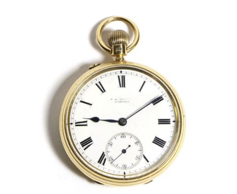 An 18ct Gold Open Faced Pocket Watch, signed A.R.Lindley, Bedford, 1905, lever movement signed and numbered 111666, enamel di