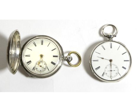 A Silver Full Hunter Pocket Watch and a Silver Open Faced Pocket Watch, the first, lever movement signed Ashworth, Rochdale, 