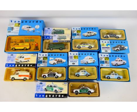 Vanguards - Nine boxed diecast 'Police' vehicles from Vanguards. Lot includes VA06606 Ford Transit Van 'Nottinghamshire Polic