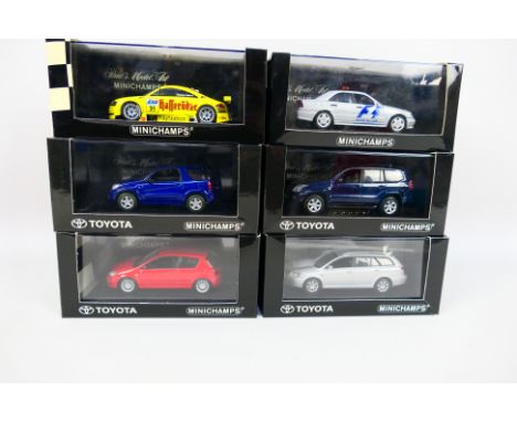 Minichamps - Six boxed diecast 1:43 scale model vehicles. Lot includes Minichamps #430032166 AMG C36 F1 Doctors Car; #4300018