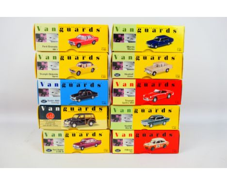 Vanguards - 10 boxed diecast model vehicles from Vanguards. Lot includes VA26011 Team Hartwell Hillman Imp; VA08700 Vauxhall 