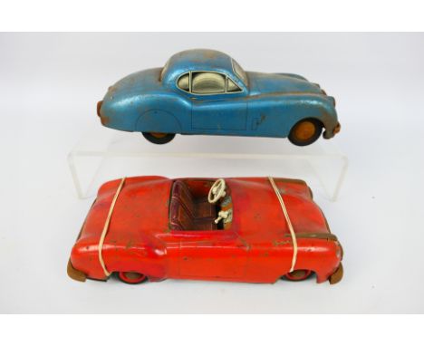 Distler - JNF - 2 x vintage tinplate cars, a battery powered Jaguar XK120 by Distler and a clockwork Condor roadster by JNF. 