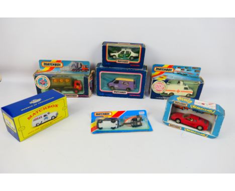 Matchbox - Seven boxed diecast vehicles from Matchbox in various scales. Lot includes Matchbox Superkings K167 Ford Transit '