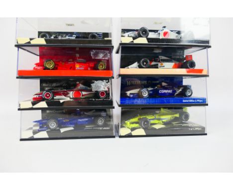 Minichamps - Eight boxed 1:43 scale diecast F1 racing cars from Minichamps. Lot includes Minichamps Limited Edition #40001012