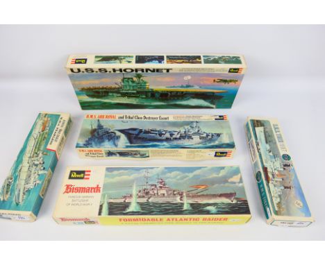 Airfix - Revell - A group of vintage model kits, HMS Tiger in 1:600 scale # 03201-0, HMS Fearless in 1:600 scale # F305S, USS