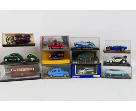 Corgi - Brumm - An assortment of Cars in Display cases (5 Corgi's, 2 Brumm's, rest are unknown). This lot contains Corgi's CC