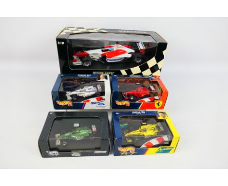 Minichamps - Hot Wheels - A collection of boxed F1 themed cars. Lot includes Minichamps 1:18 scale #100020074 Toyota F1 Showc